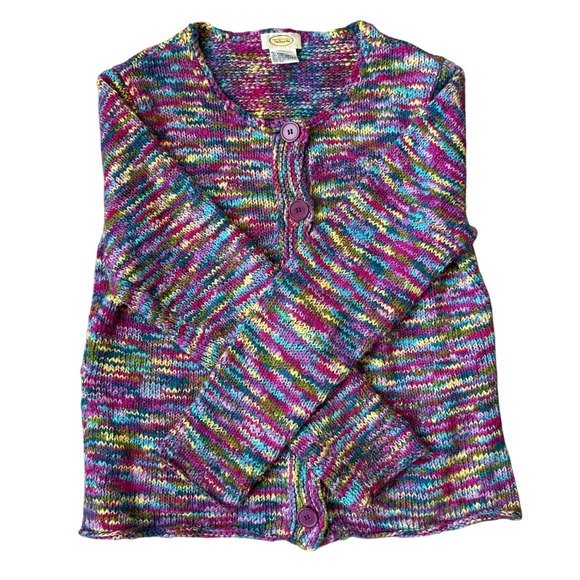 Vintage Talbots Women's Multicolor Cardigan Button Up Knit Heavy Cotton Sweater - Picture 6 of 7